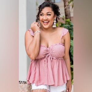 PINK LILY Destiny Smocked Mauve Tank